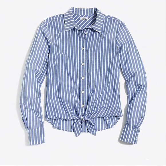 J. Crew Factory Tops - J Crew Factory Striped Tie Waist Button Down sz L